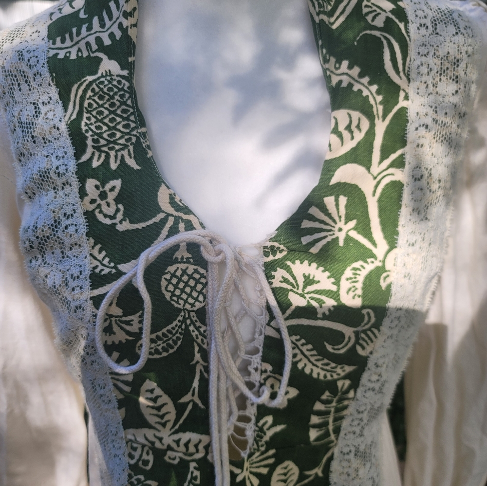 Vintage Gunne Sax Dress 11 Medium Rare black lable green bird print 60s dress - Picture 5 of 6
